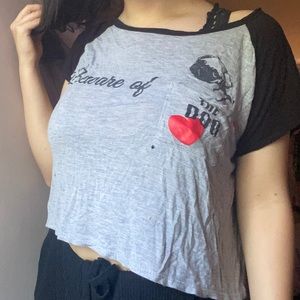 Beware Of Dog Crop Top Short Sleeve Pocket